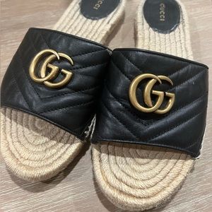 Gucci black leather slides Double G size 38